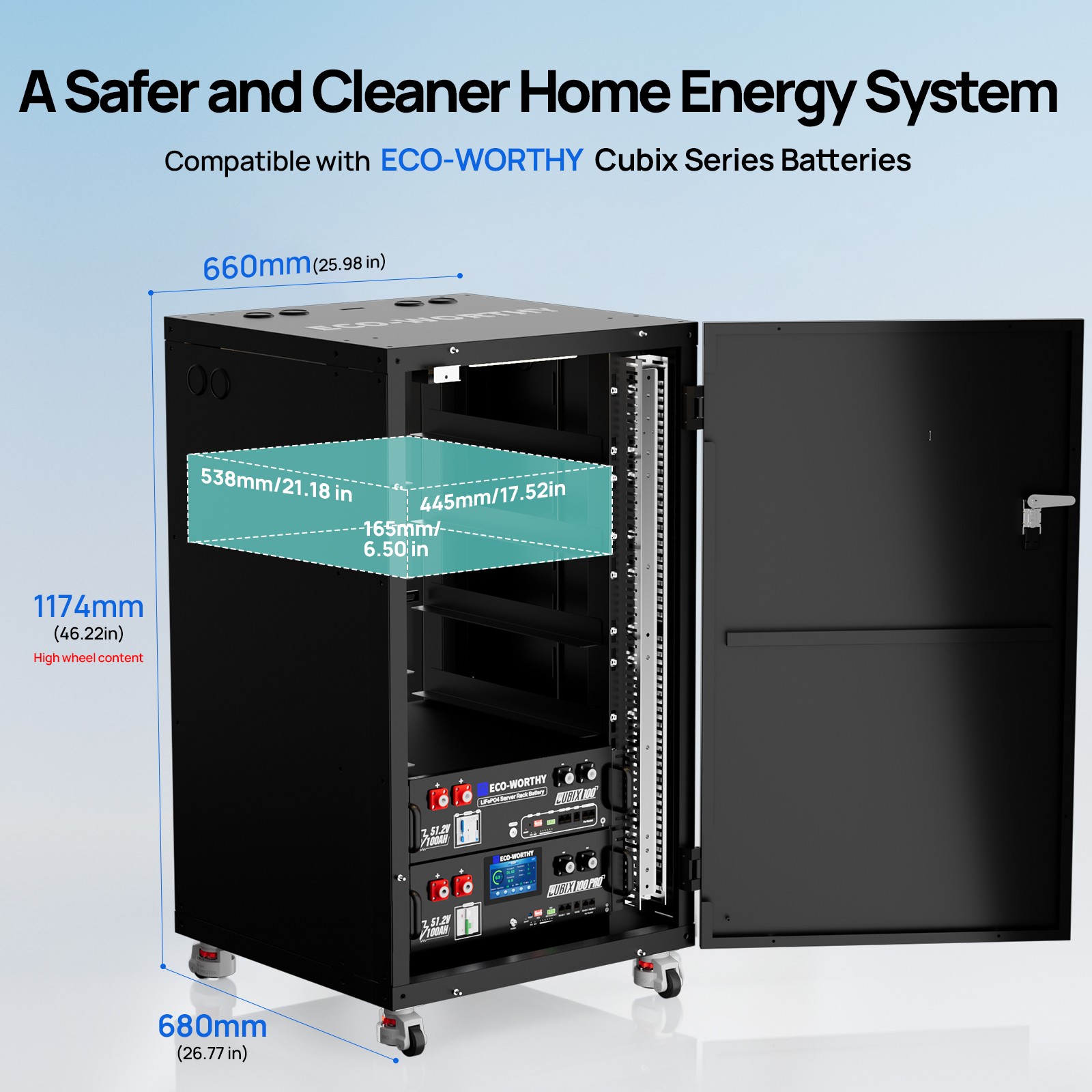 ECO-WORTHY 2Pack 48V 100AH Lithium Battery UL1973+UL9540A+RACK6 V3 Server Rack