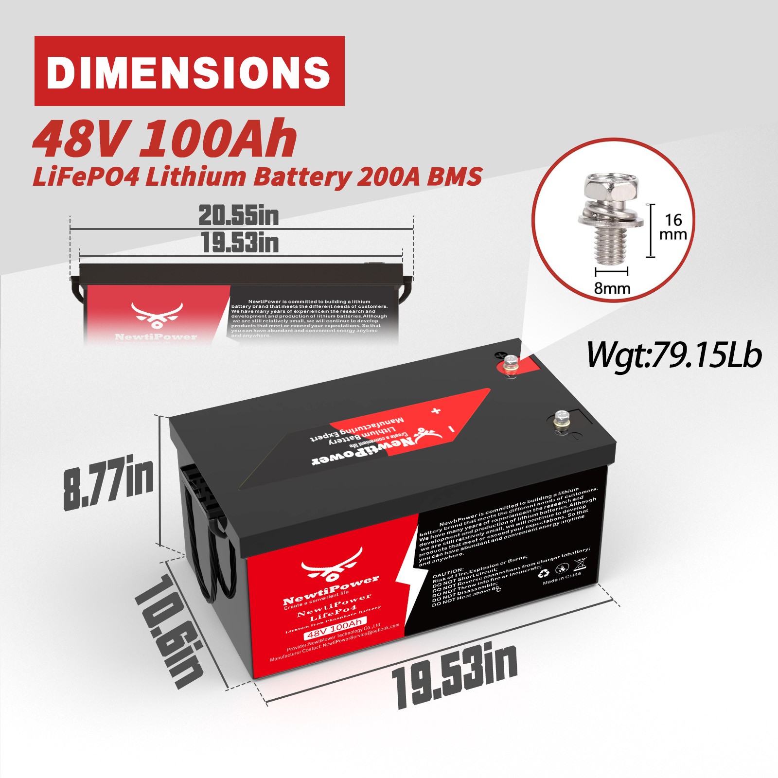 48V 100Ah LiFePO4 Lithium Golf Cart Battery 200A BMS RVs Off-grid solar 5120Wh