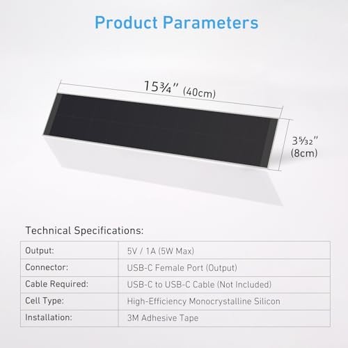 Solar Panels 5W 5V Charge for Motorized Blinds with USB-C Connector – Powers