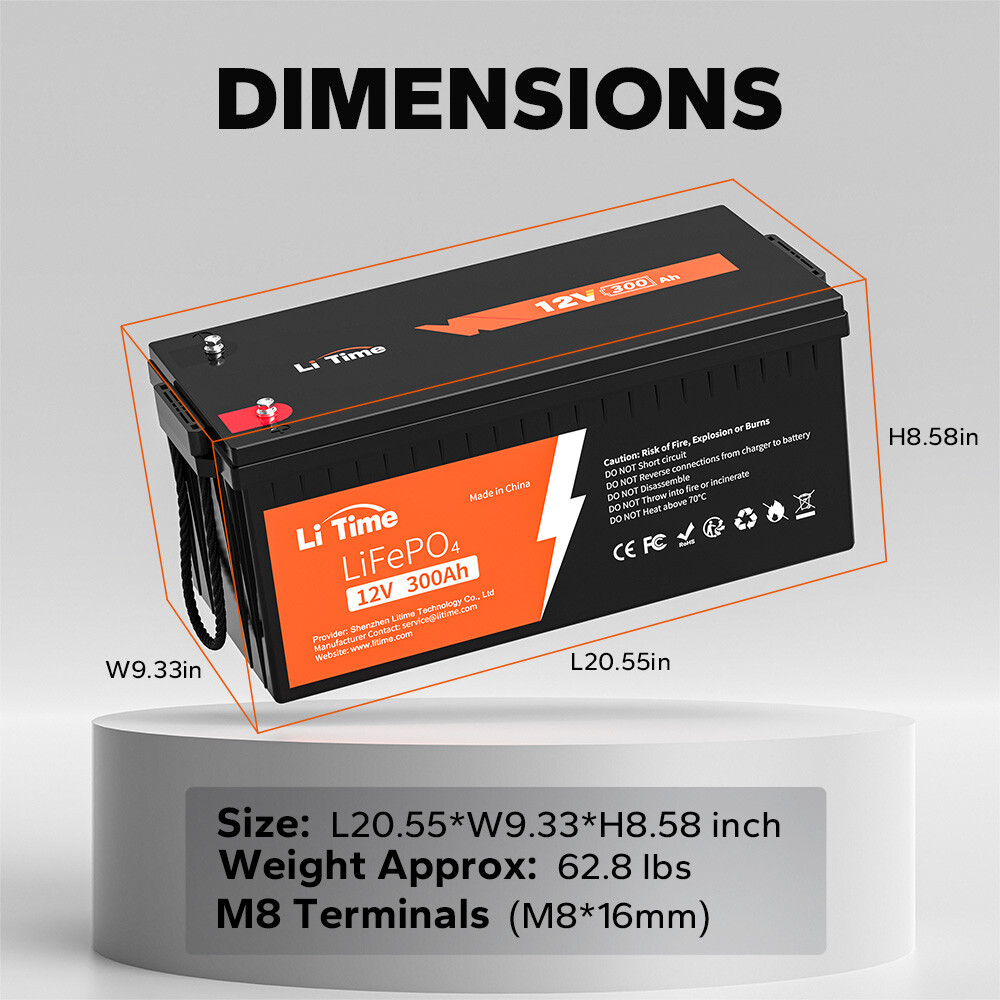 Litime 12V 300Ah LiFePO4 Lithium Battery 3840Wh 200A BMS For Solar Off-grid IP65