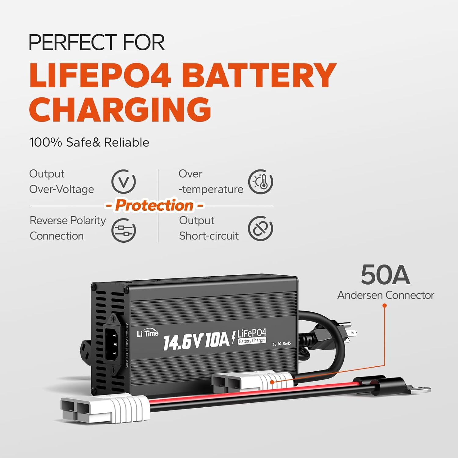 Litime 12V 50Ah LiFePO4 Lithium Battery+10A Charger for RV Trolling Motor Solar