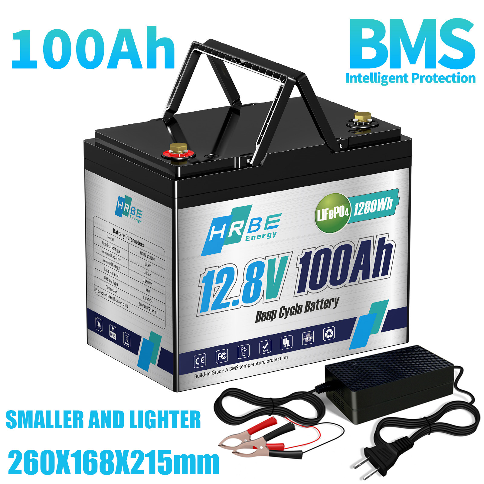 12V 100Ah LiFePO4 Lithium Battery 100A BMS for Solar RV Off-grid Trolling Boat