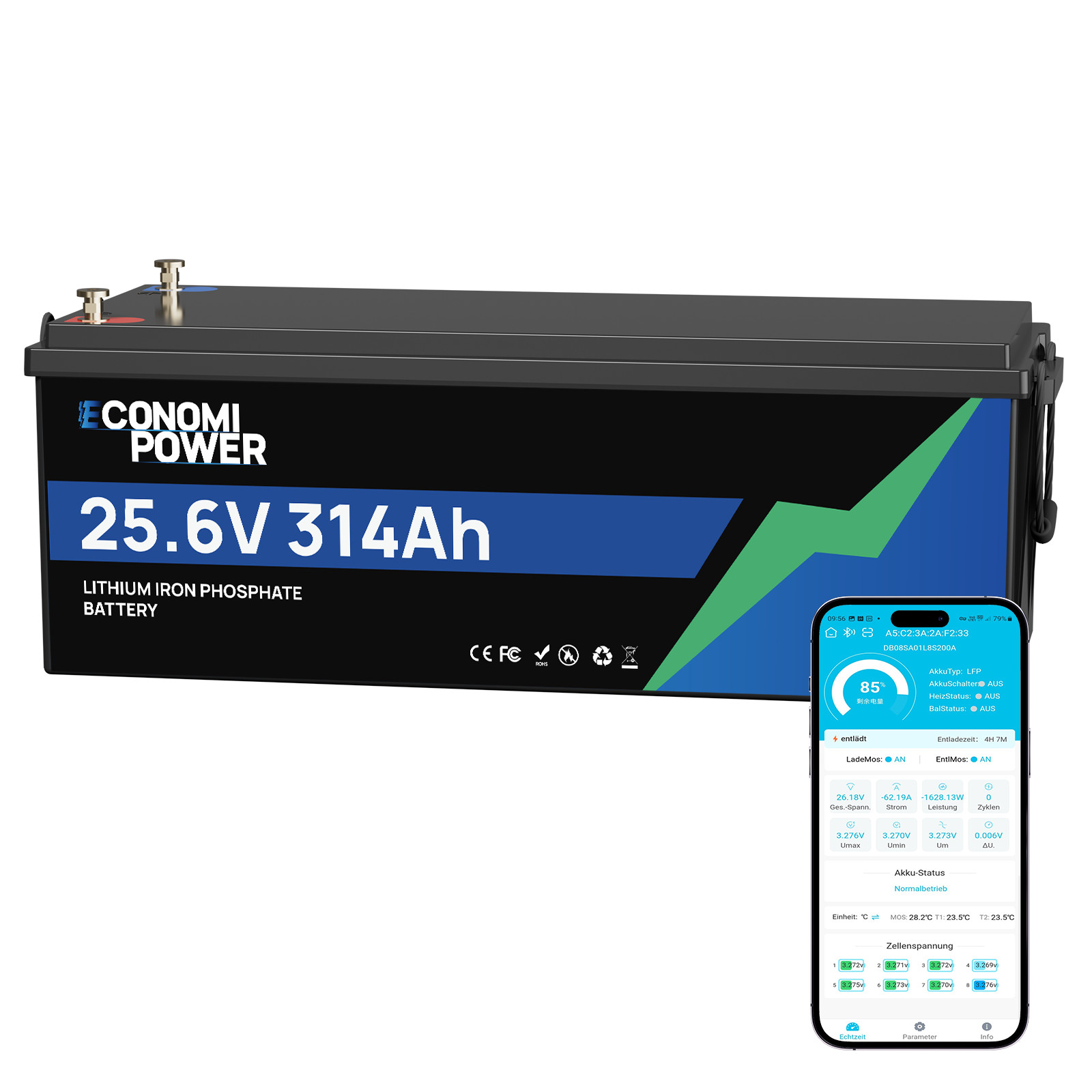 24V 314Ah LiFePO4 Deep Cycle Battery 8038Wh 200A BMS Bluetooth Solar RV Off-Grid