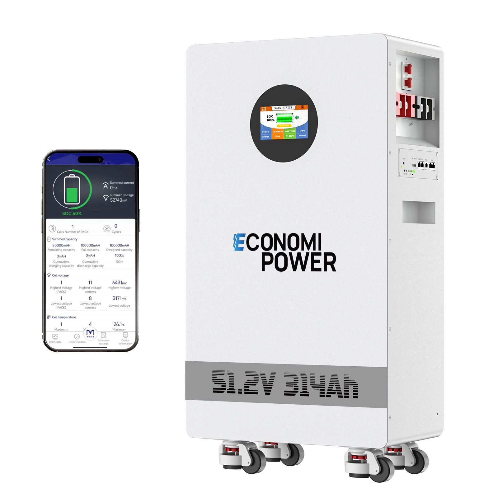 15.36kWh 51.2V 48V 300Ah LiFePO4 Lithium Battery BMS, Home Solar Energy Storage