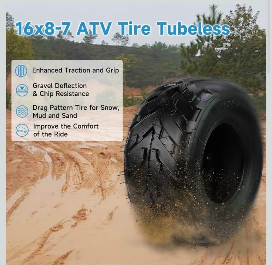 16×8-7 ATV Tire Tubeless All-Terrain Replacement for Tao tao Coolster 110cc