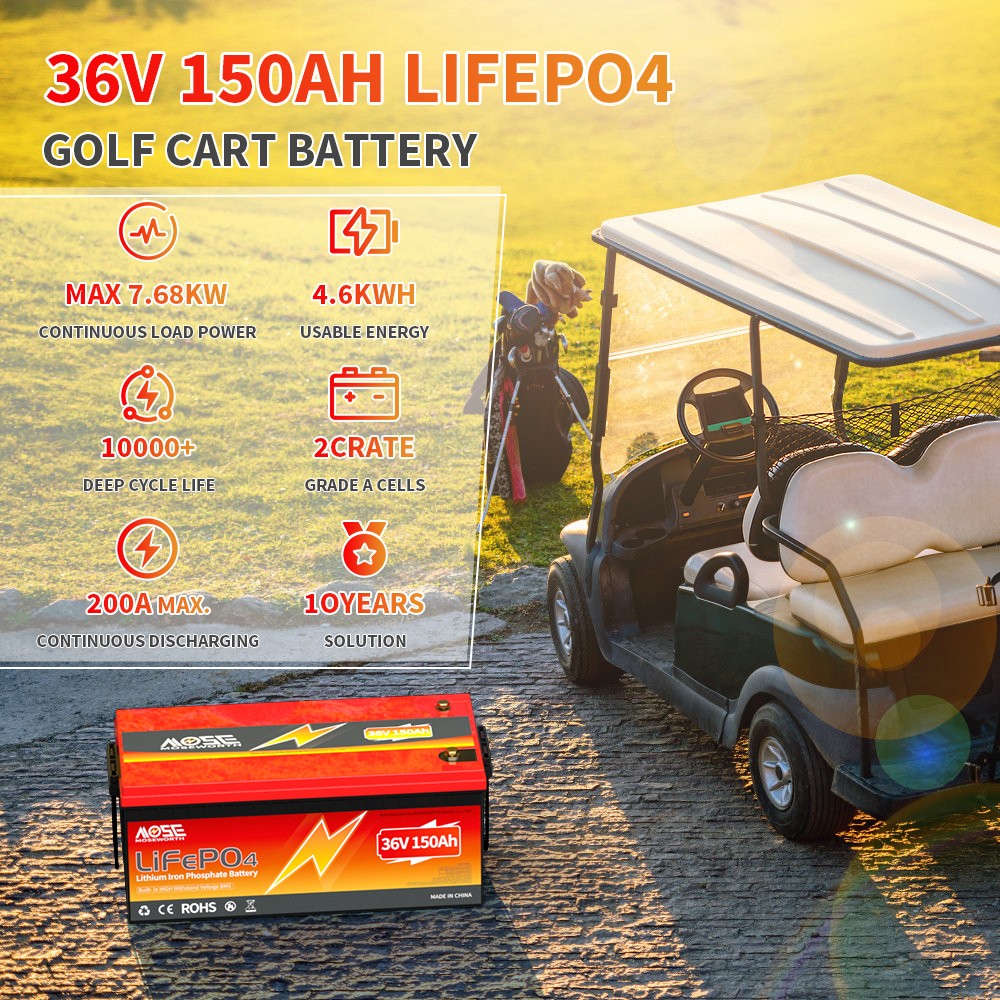 36V 150AH Golf Cart Lithium Battery Bluetooth APP 200A BMS Rechargeable LiFePO4