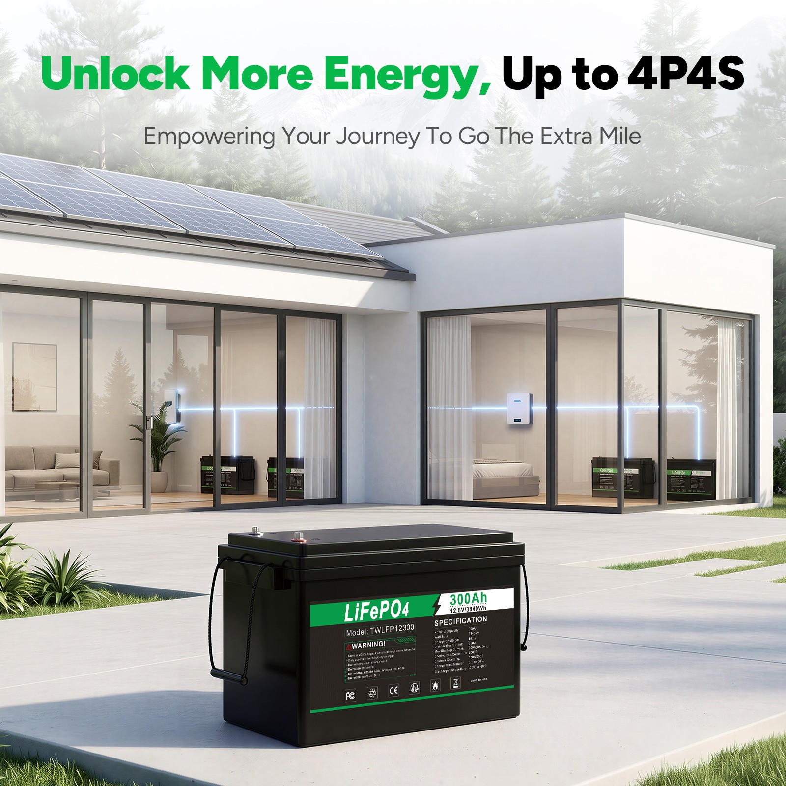 12V 300Ah LiFePO4 Lithium Battery BMS 3000+ Deep Cycles for RV Solar Marine