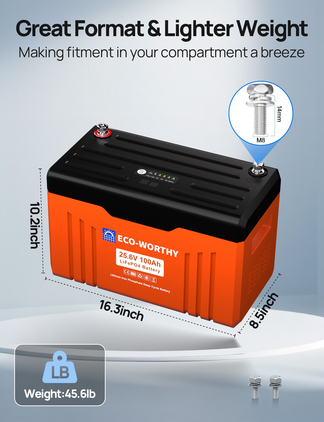 ECO-WORTHY 24V 100AH 2560Wh LiFePO4 Lithium Battery Newsletter For Home RV
