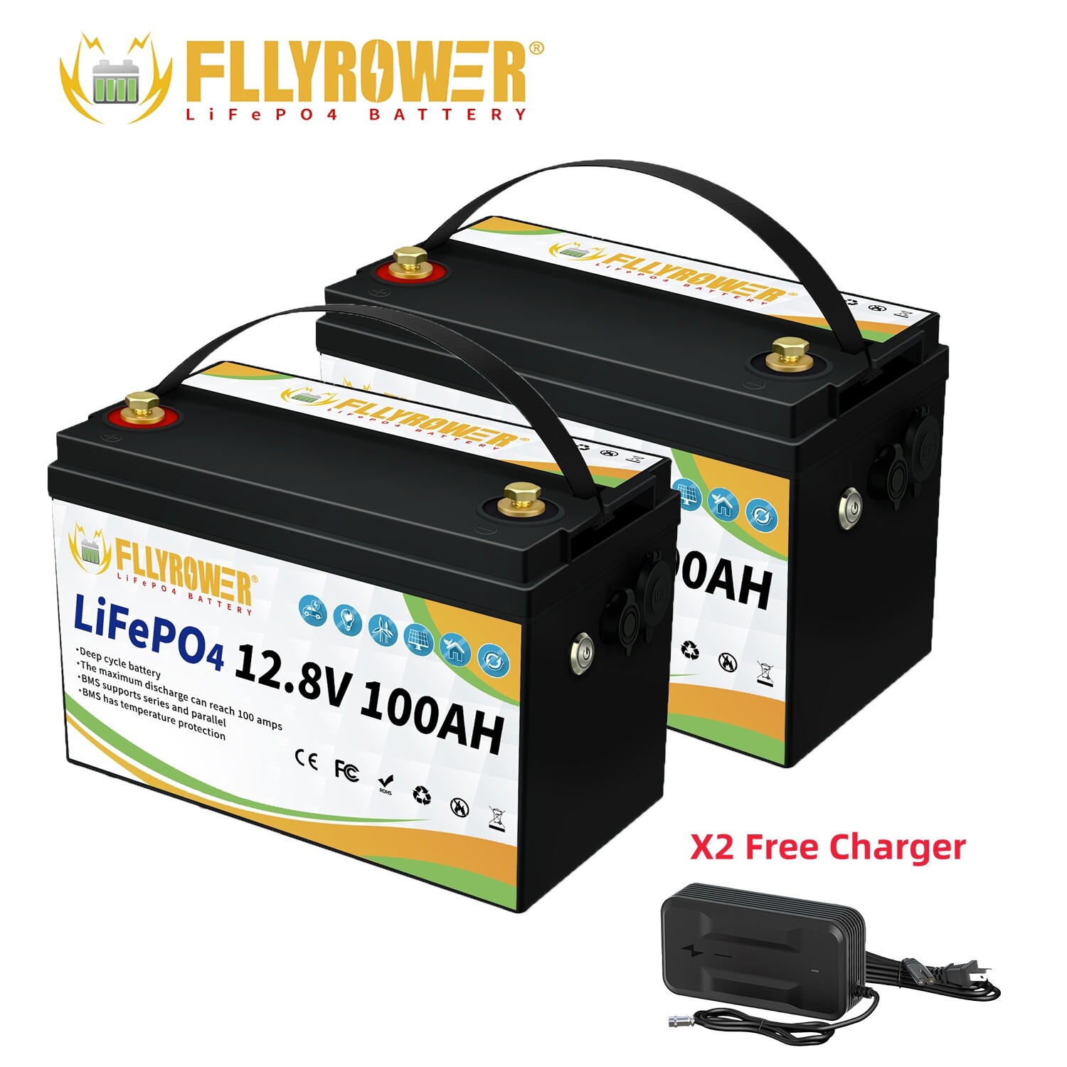 2-Pack 24V 100Ah LiFePO4 Battery 100A BMS Deep Cycles 12V 100Ah For Golf Cart RV