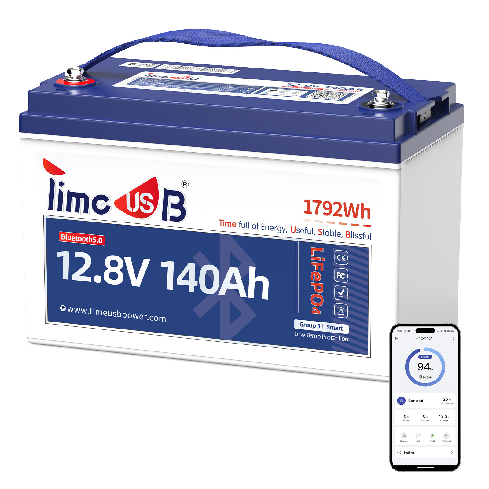 2/3/4 Pack 12V 140Ah Bluetooth LiFePO4 Battery with Low Temp Cut Off Protection