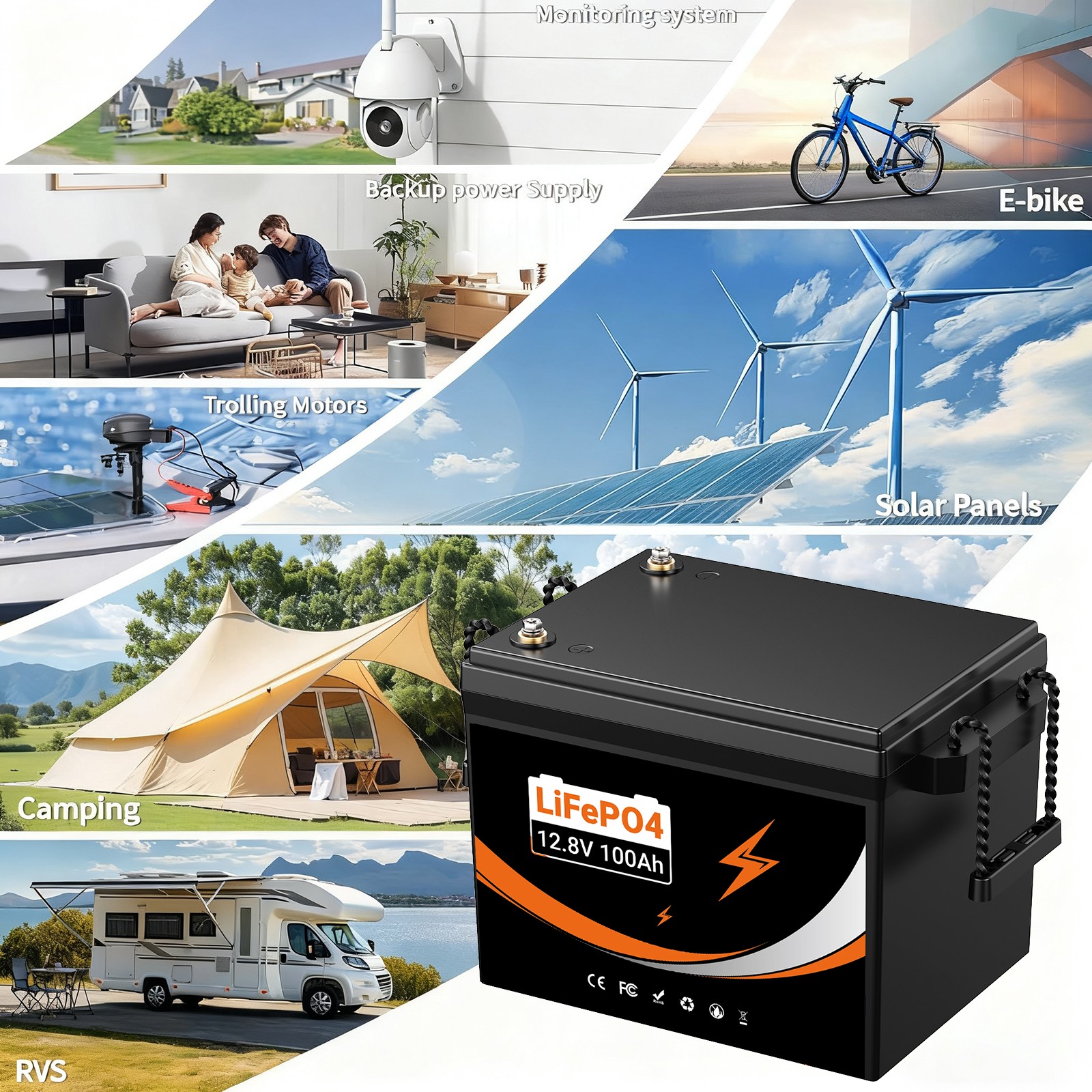 12V/24V 100Ah LiFePO4 Lithium Battery 2400Wh for Solar Marine-Remanufacture NEW