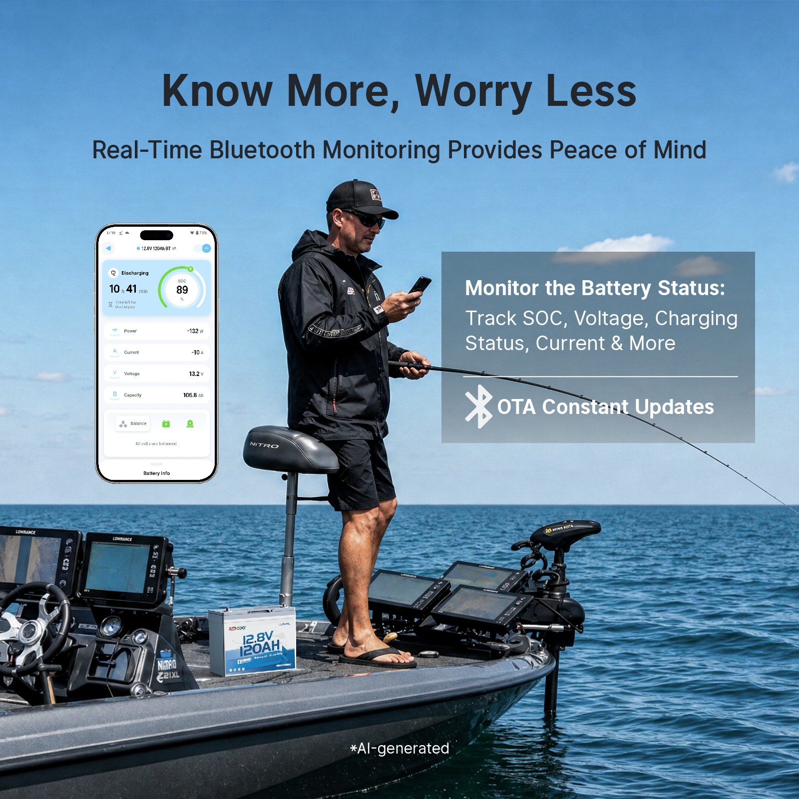Redodo 12V 120Ah Group 24 Trolling Motor Bluetooth Lithium Battery 1536Wh for RV