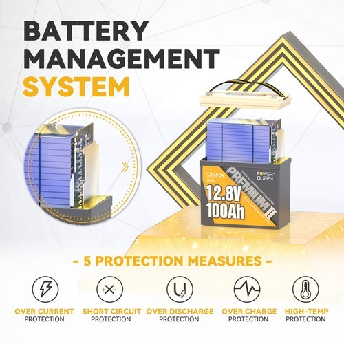 Used POWER QUEEN 12V 100Ah Premium Mini LiFePO4 Lithium Battery ForTrolling Moto