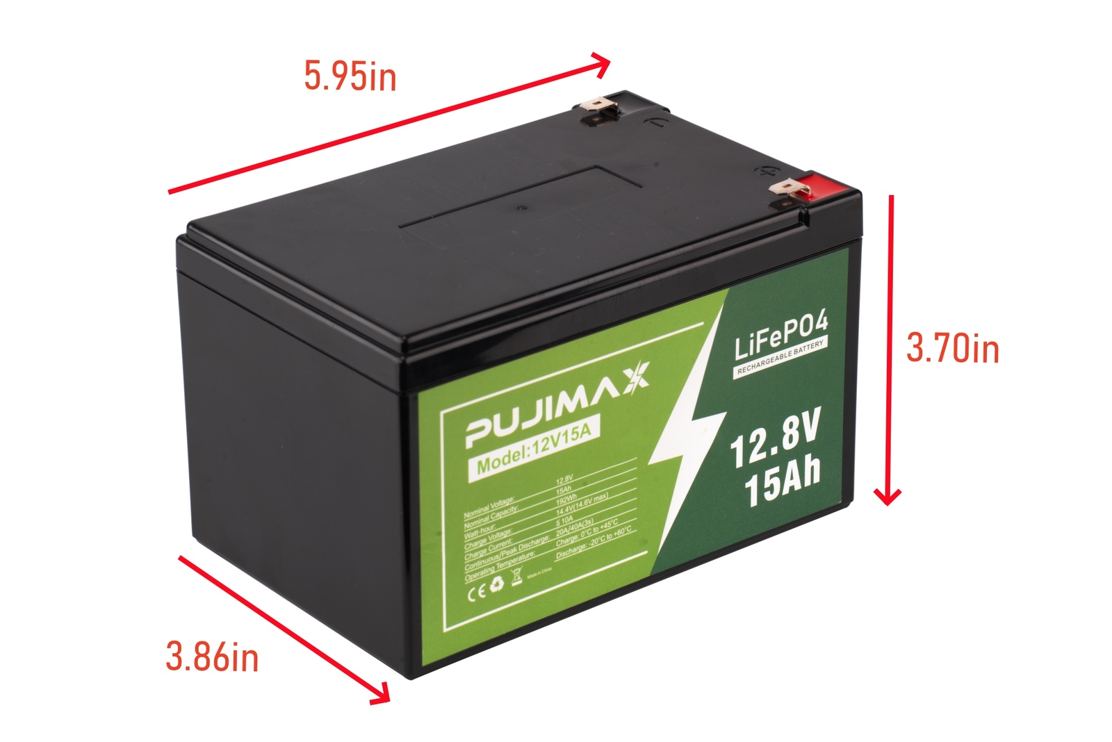 15Ah 12V LiFePO4 Lithium Battery Built-in BMS Battery for Cycle RV Marine Solar