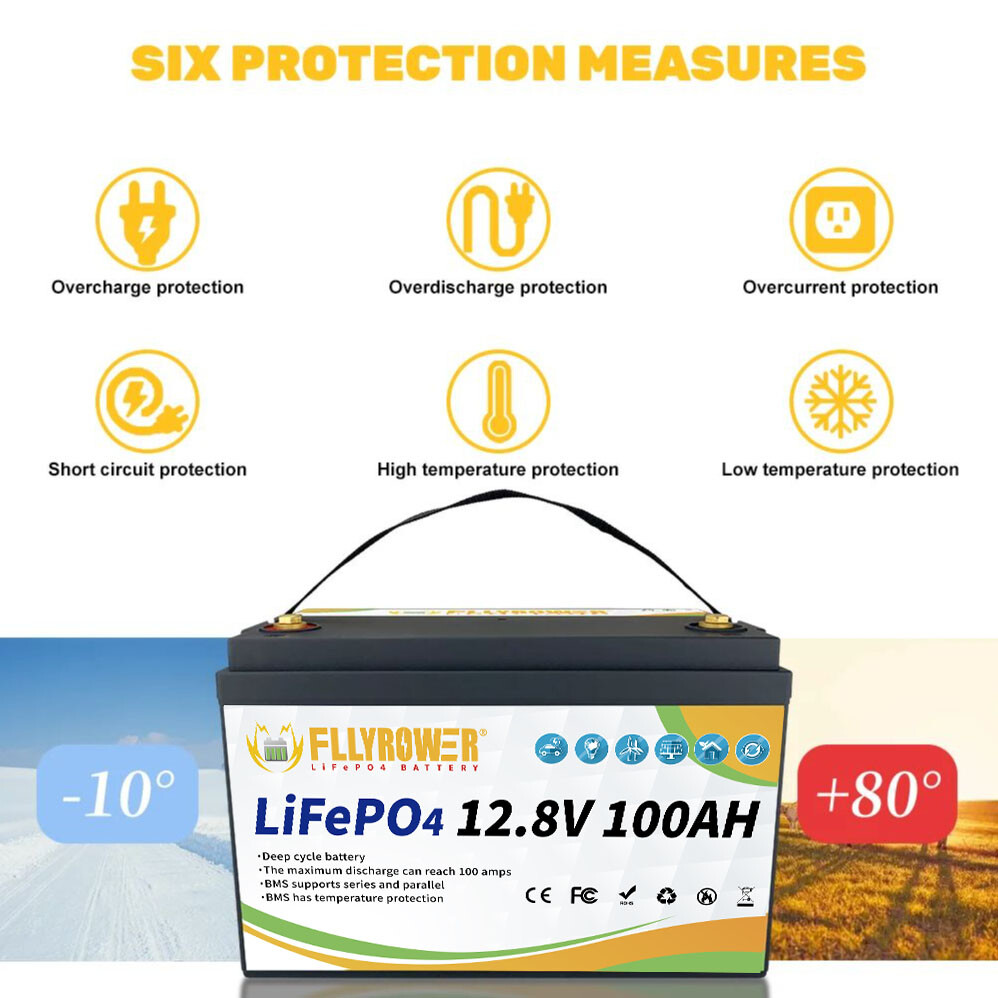 12V 100Ah LiFePO4 Deep Cycle Lithium Battery w/ 100A BMS for Solar RV Off-grid