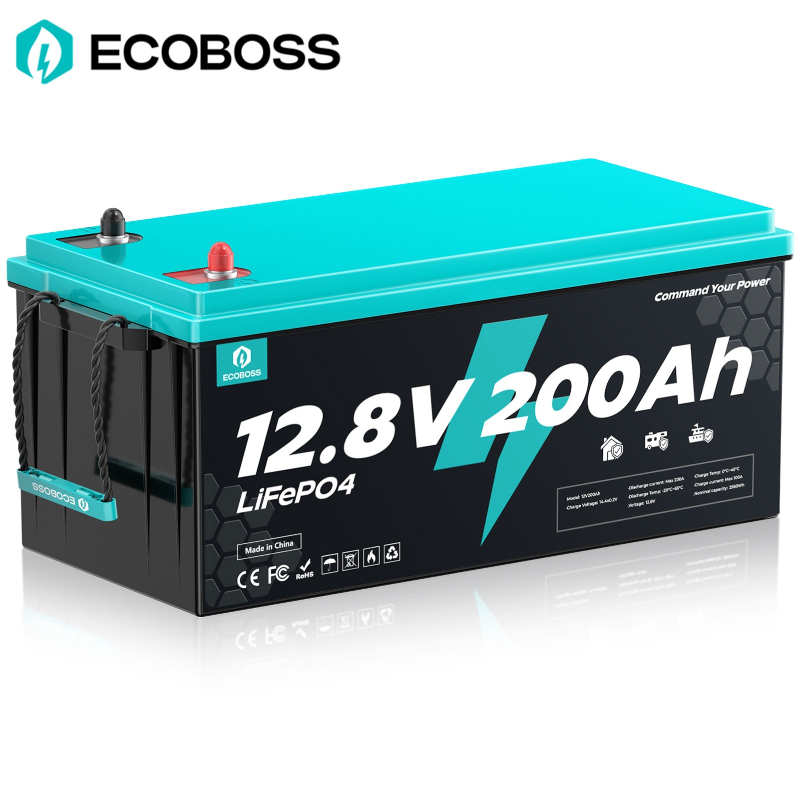 12V 200Ah LiFePO4 Battery 200A BMS 2560Wh Low Temp Protection for RVs Off-Grid