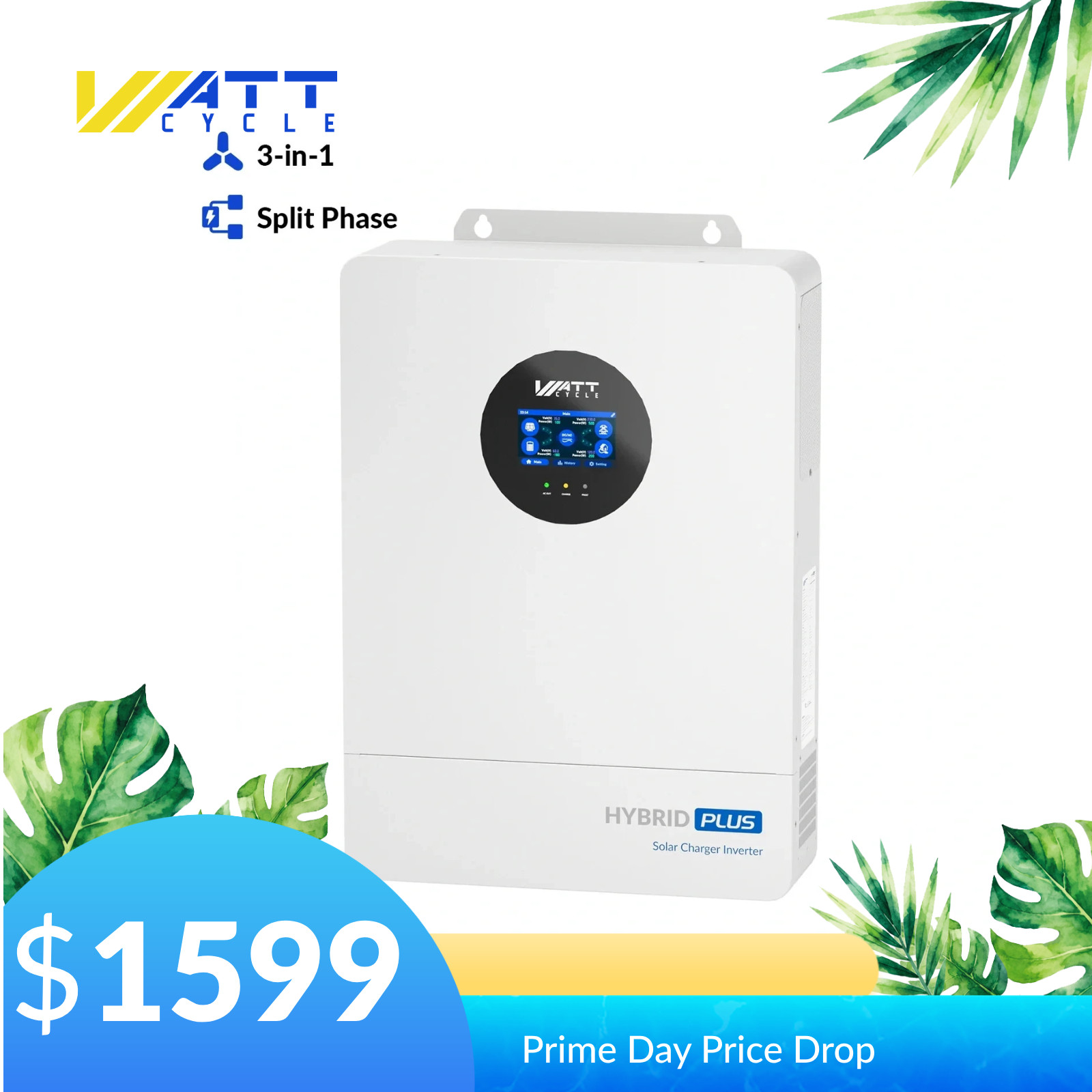 WattCycle 48V 12kW Hybrid Inverter 120/240V Split-Phase 24kW MPPT Home Systems