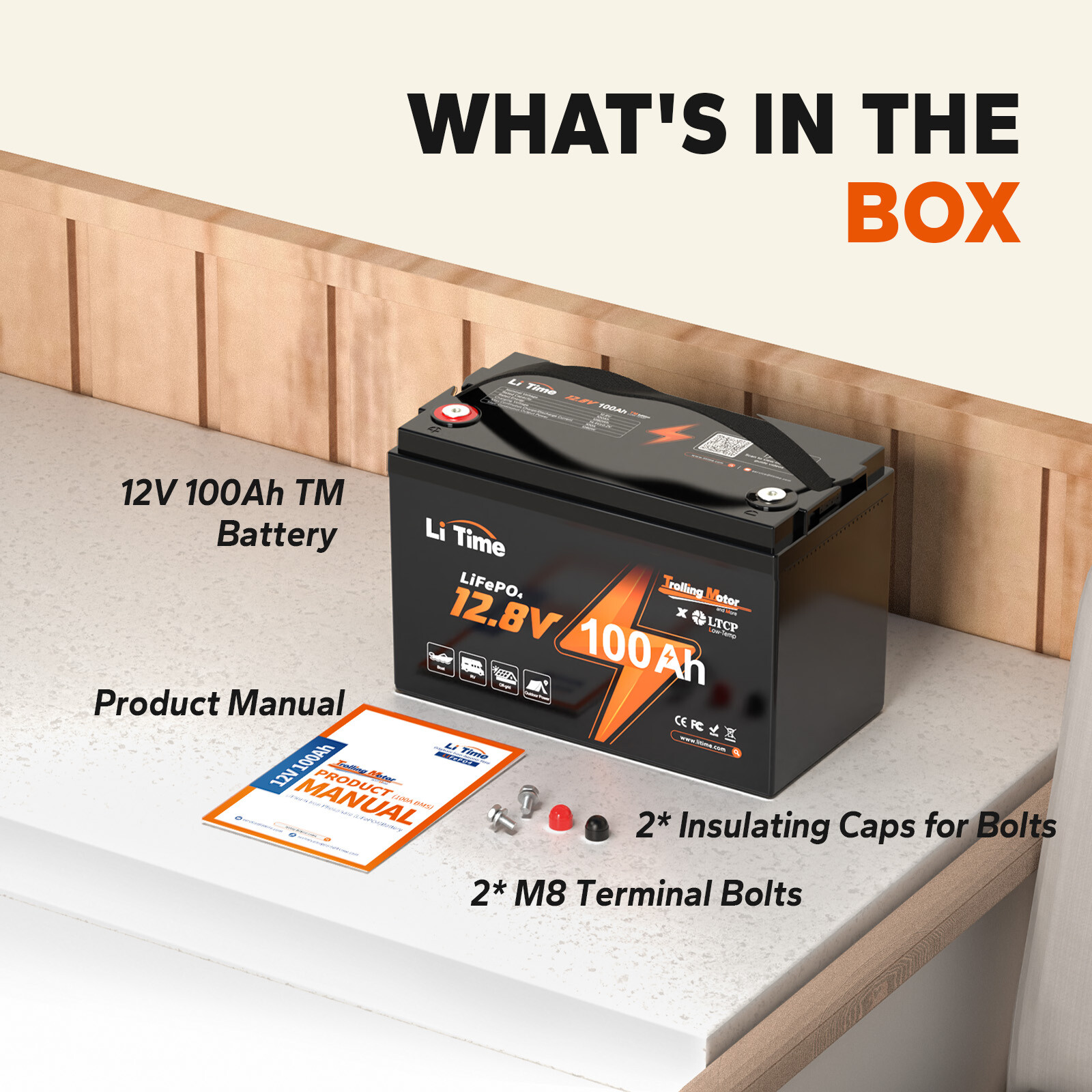 LiTime 12V 100Ah TM LiFePO4 Lithium Battery with Low-Temp Protection BMS