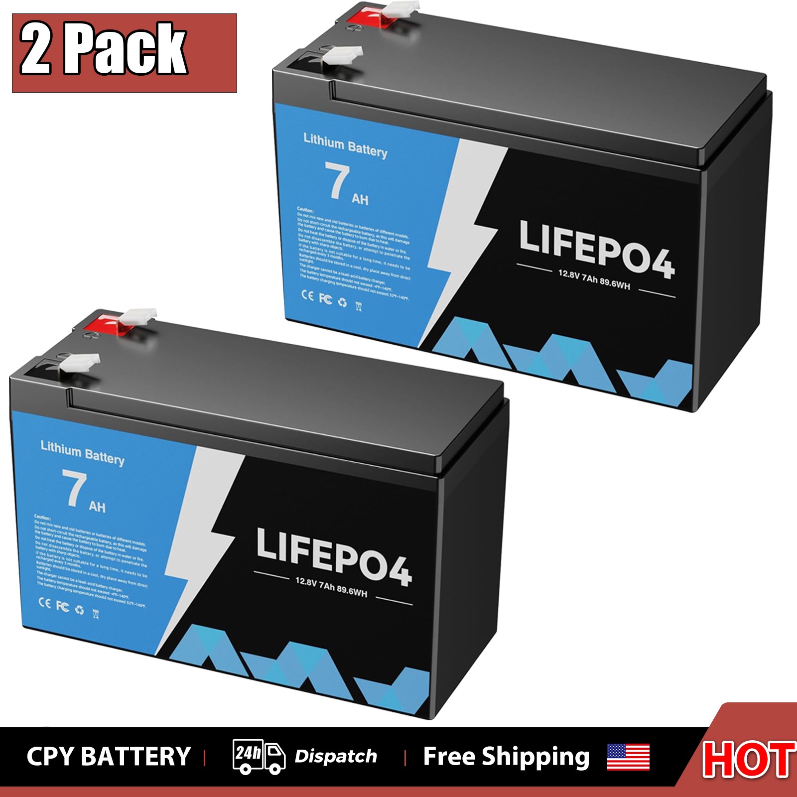 LiFePO4 Deep Cycle Rechargeable Lithium Battery 12V 7Ah Built-in BMS 5000+ Cycle
