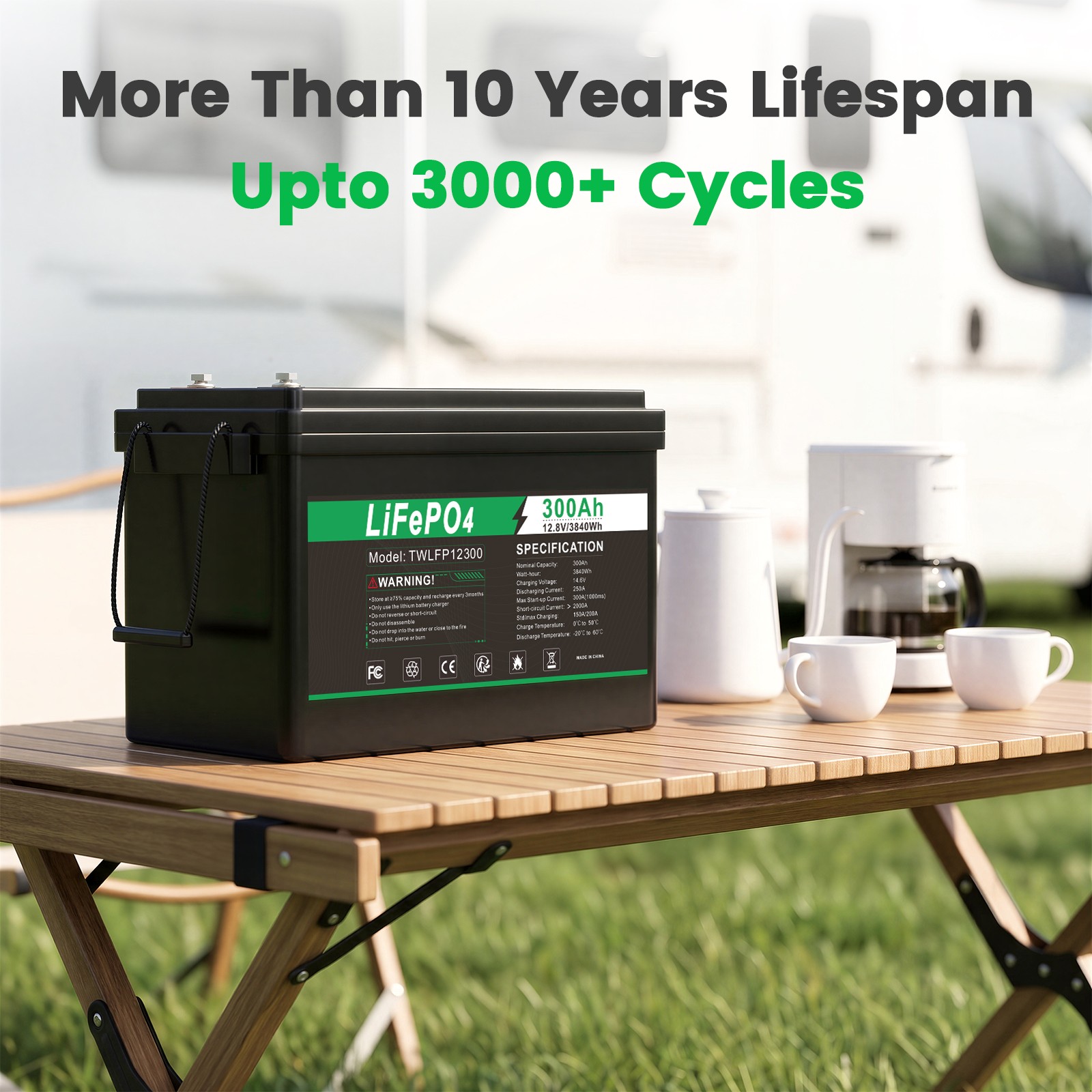 12V 300Ah LiFePO4 Lithium Battery BMS 3000+ Deep Cycles for RV Solar Marine