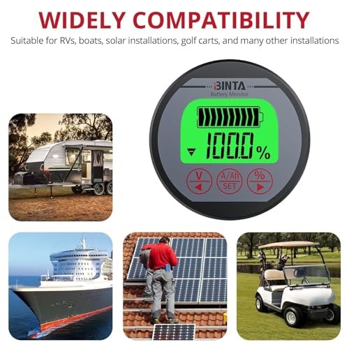 Battery Monitor with Shunt 8-120V Voltmeter Ammeter, Voltage Current 0-500A
