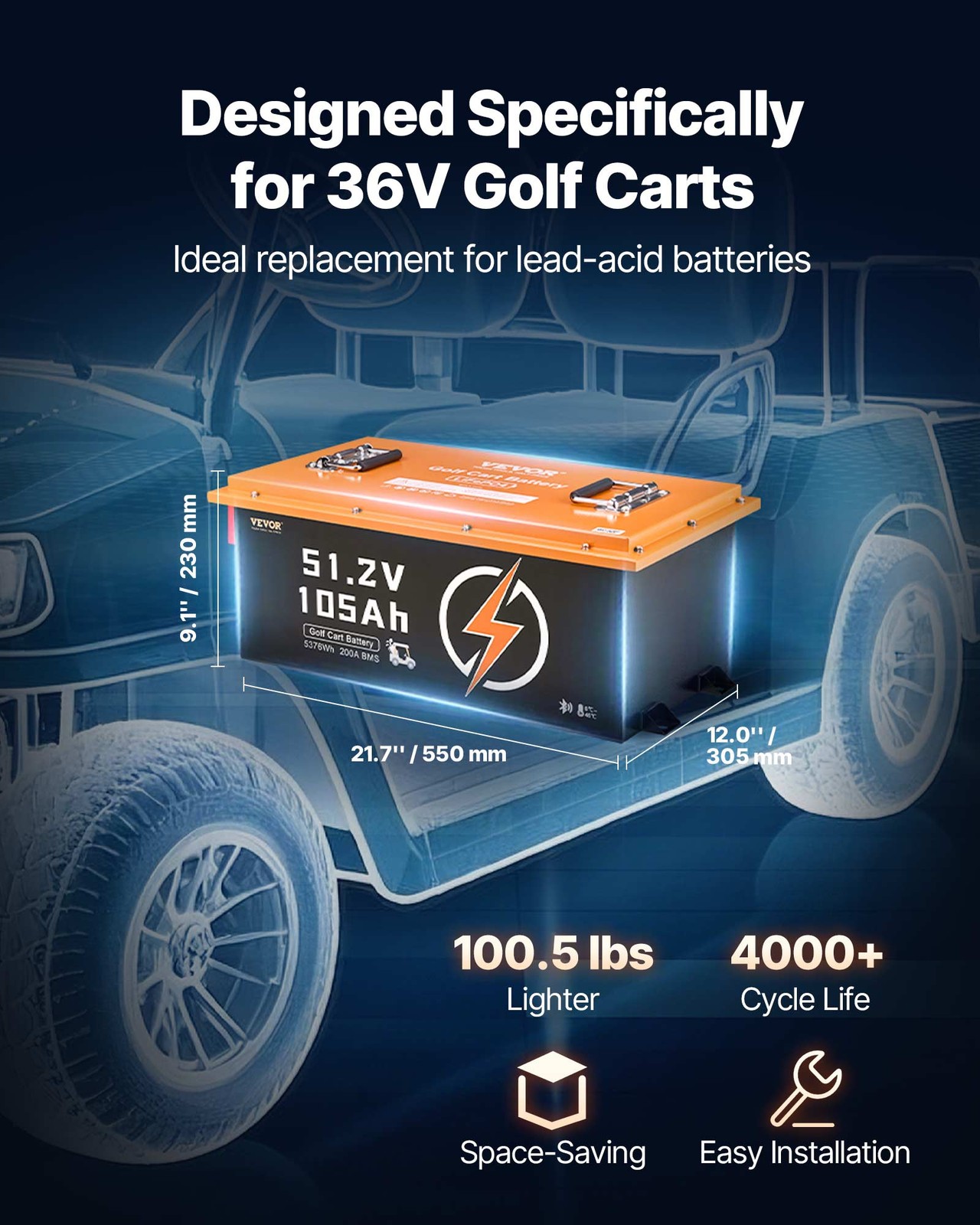VEVOR 48V 105Ah Golf Cart Lithium Battery with 20A Charger and Touch Monitor