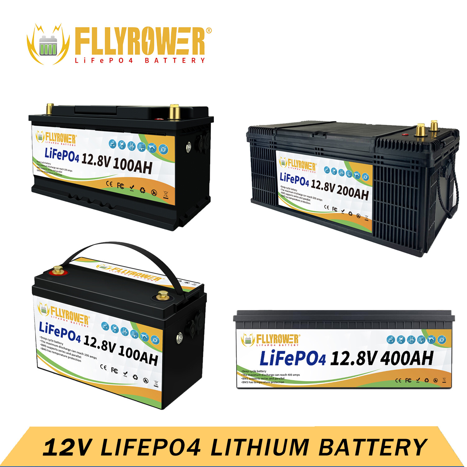 LiFePO4 Lithium Battery 12V 100Ah 200Ah 400Ah Deep Cycle for Solar Off-grid
