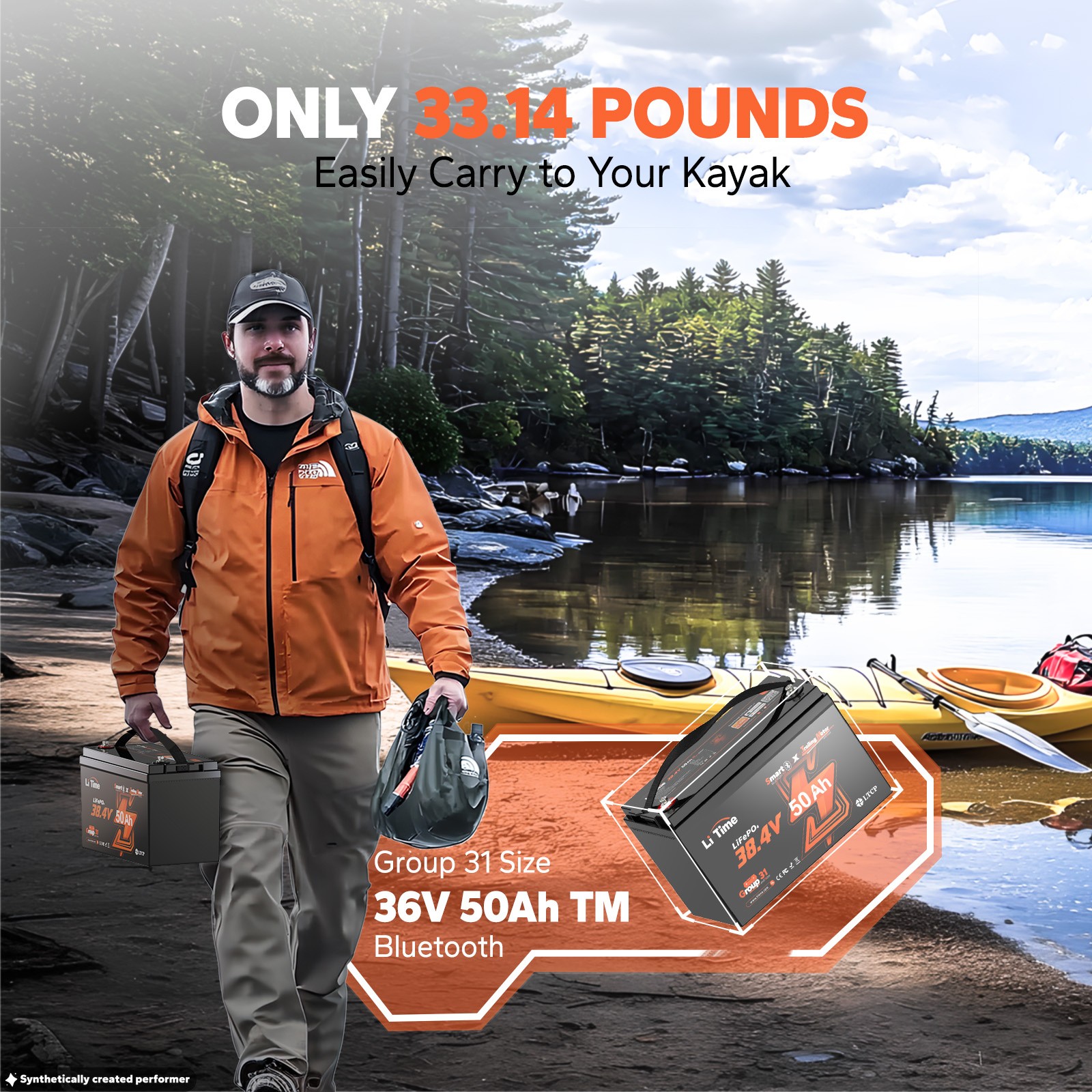 LiTime 36V 50Ah Bluetooth Group 31 LiFePO4 Battery Deep Cycle for Trolling Motor