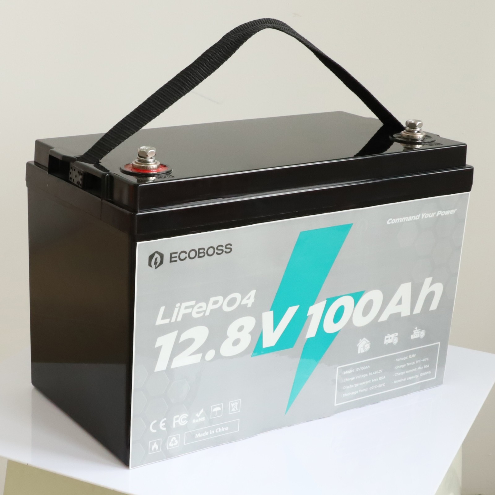 1280Wh Mini 12V 100Ah LiFePO4 Lithium Battery Low-Temp Deep Cycle Trolling Motor