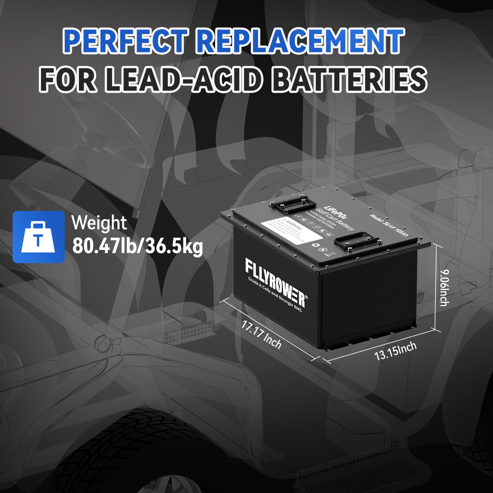 36V 105Ah Golf Cart LiFePO4 Lithium Battery 200A BMS w/ 36V 20A Fast Charger