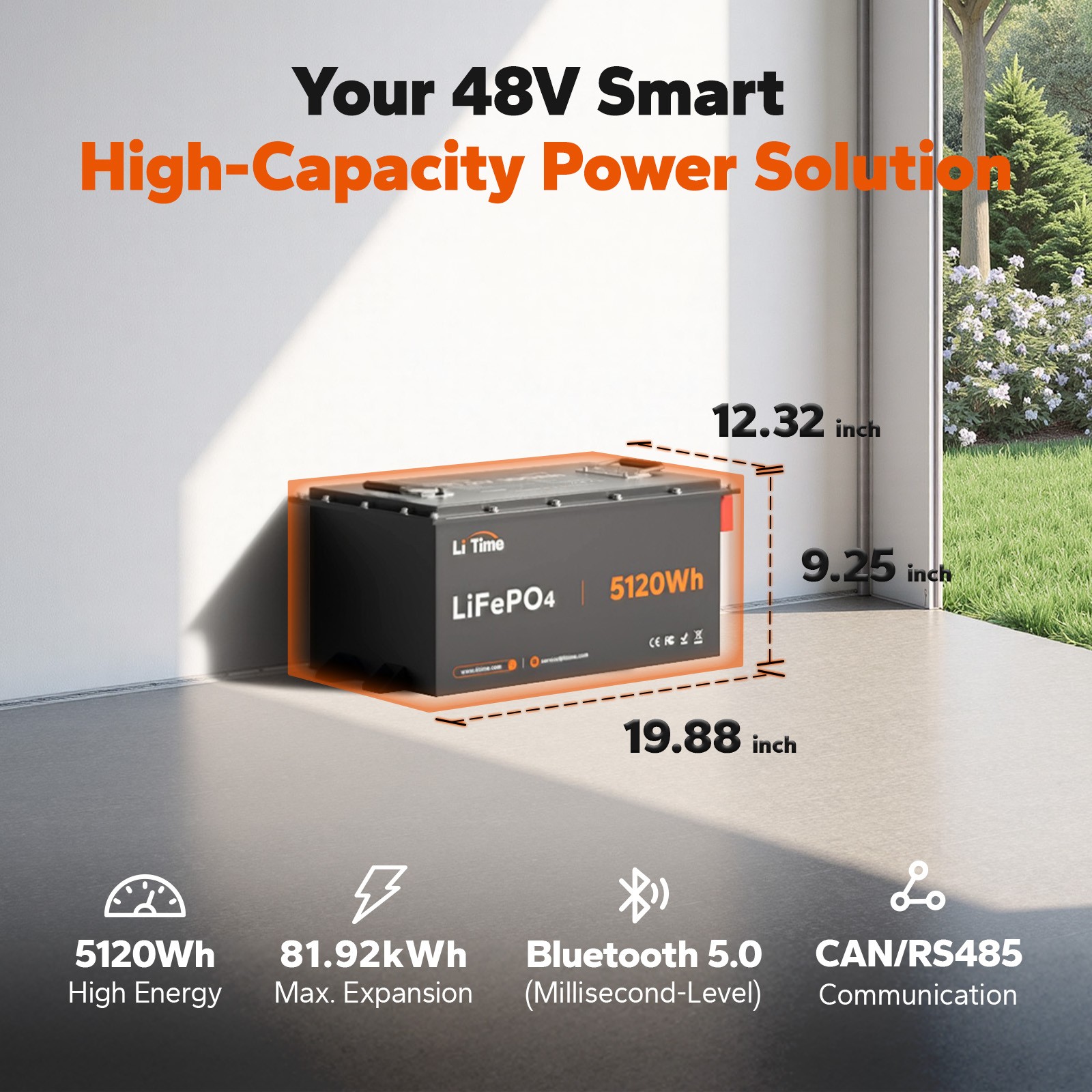 LiTime 12V 24V 48V 100Ah Com Bluetooth Lithium Battery w/ Victron Communication