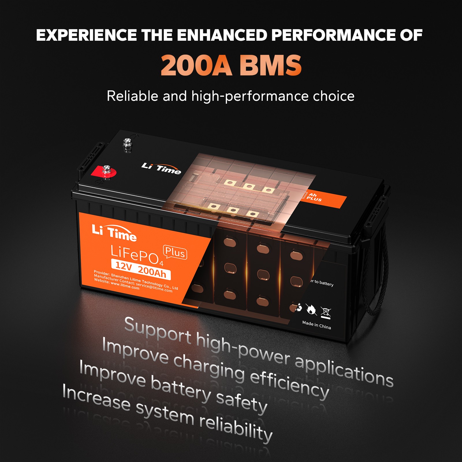LiTime 12V 200Ah Plus LiFePO4 Lithium Battery 200A BMS for RV Solar-Refurbished