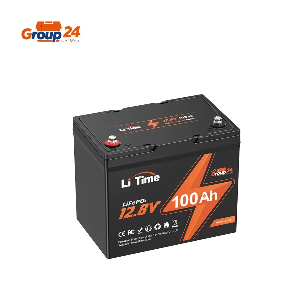LiTime 12V 100Ah Group 24 LiFePO4 Lithium Battery BMS 1280Wh For RV Solar Marine