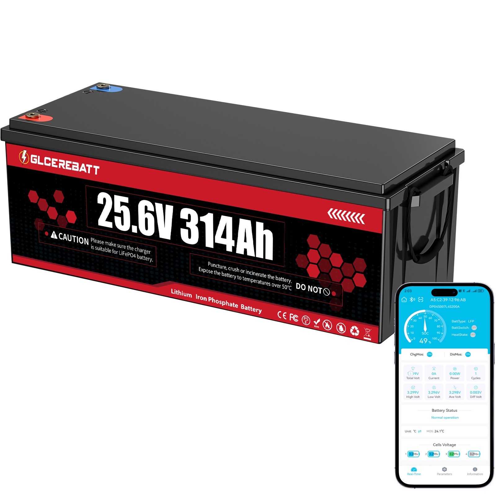 24V 314Ah 8038Wh 300Ah LiFePO4 Lithium Battery Golf Cart RV Yacht Solar Energy