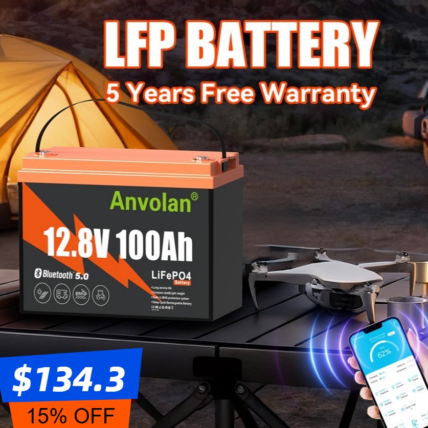 Bluetooth LiFePO4 Battery 12V 100Ah DeepCycle Lithium Battery for RV Marine