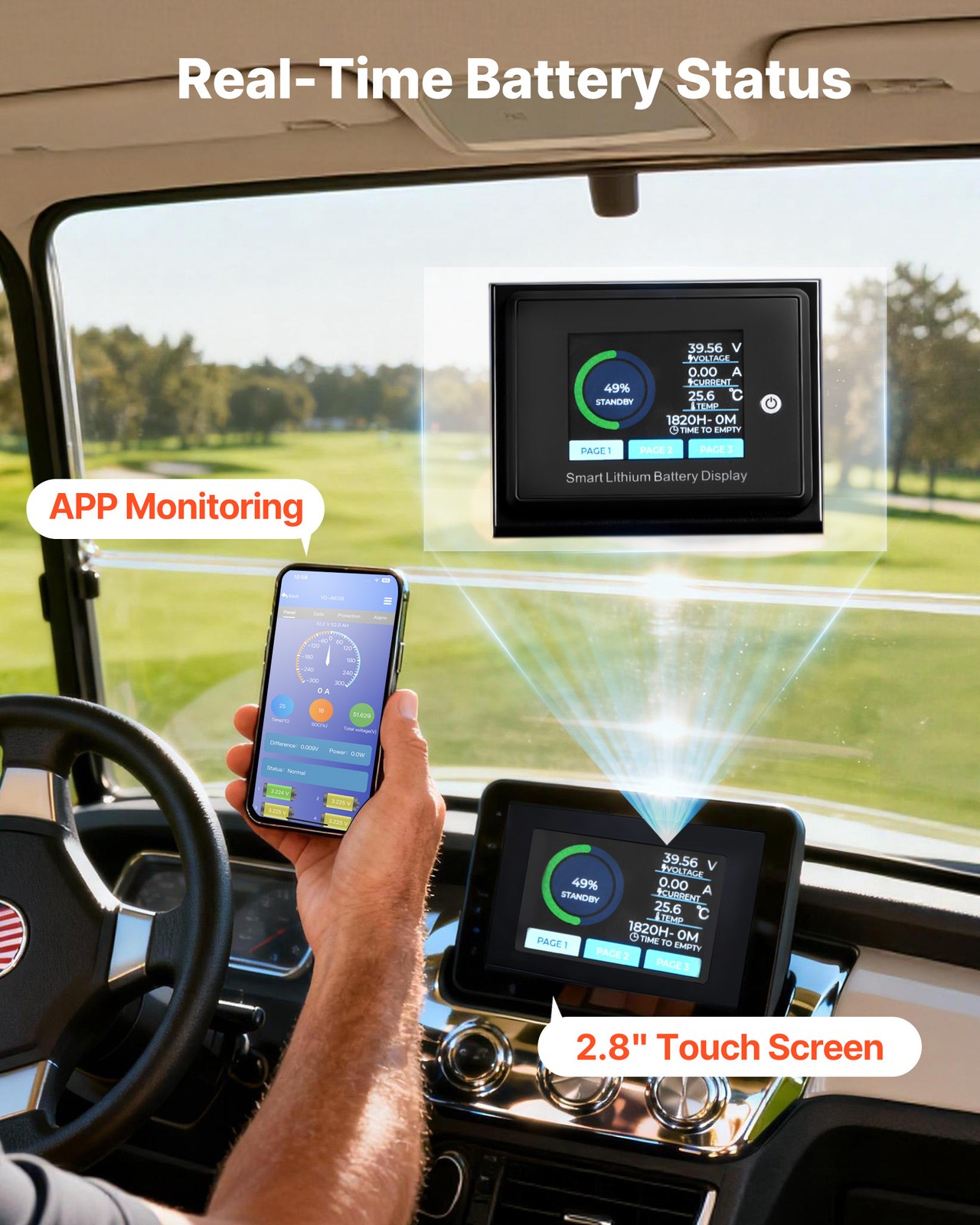 VEVOR 36V 150AH Lithium Golf Cart Battery Lifepo4 Charger Bluetooth APP Display