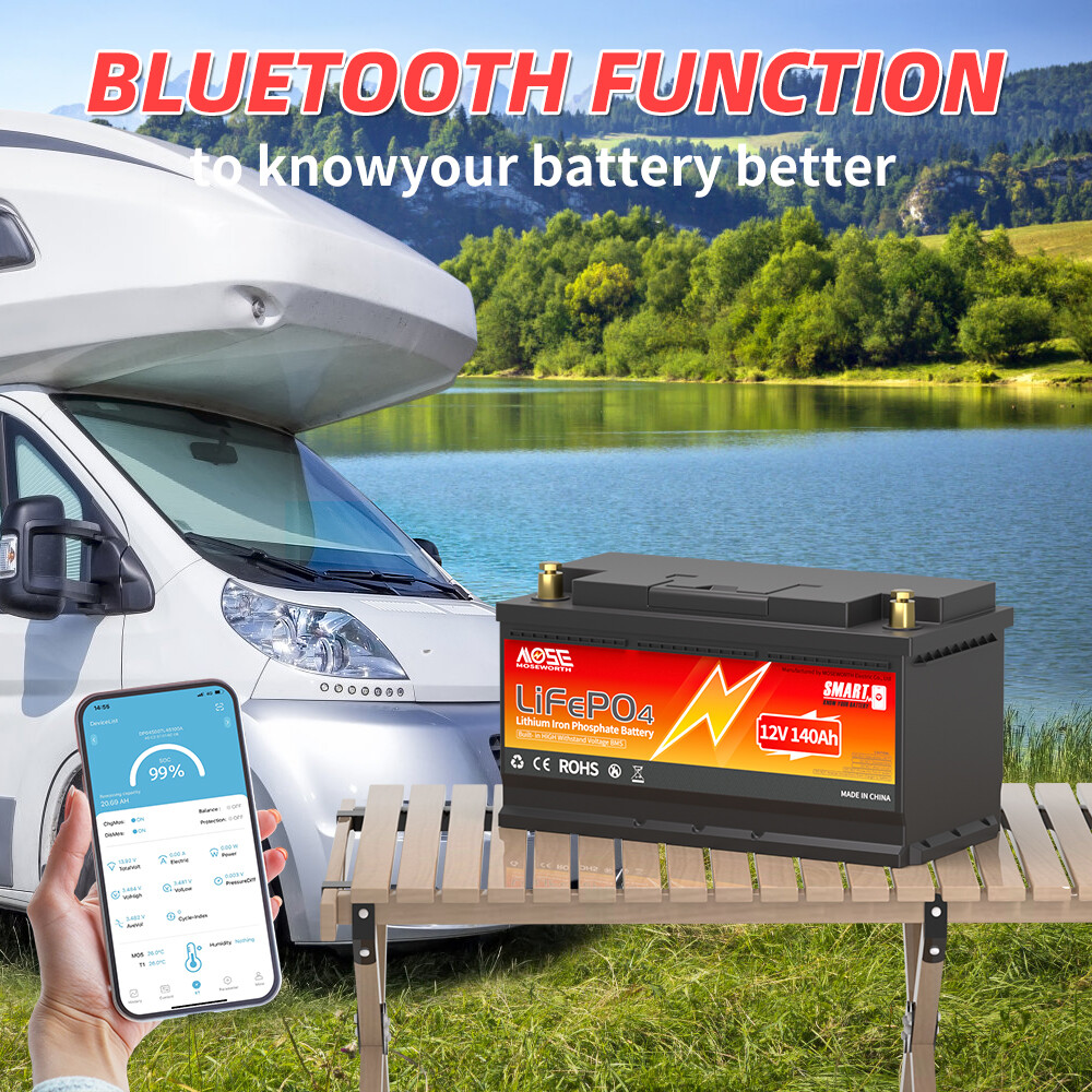 12V 140Ah Bluetooth LiFePO4 Lithium Battery Deep Cycle Smart BMS Marine RV Solar