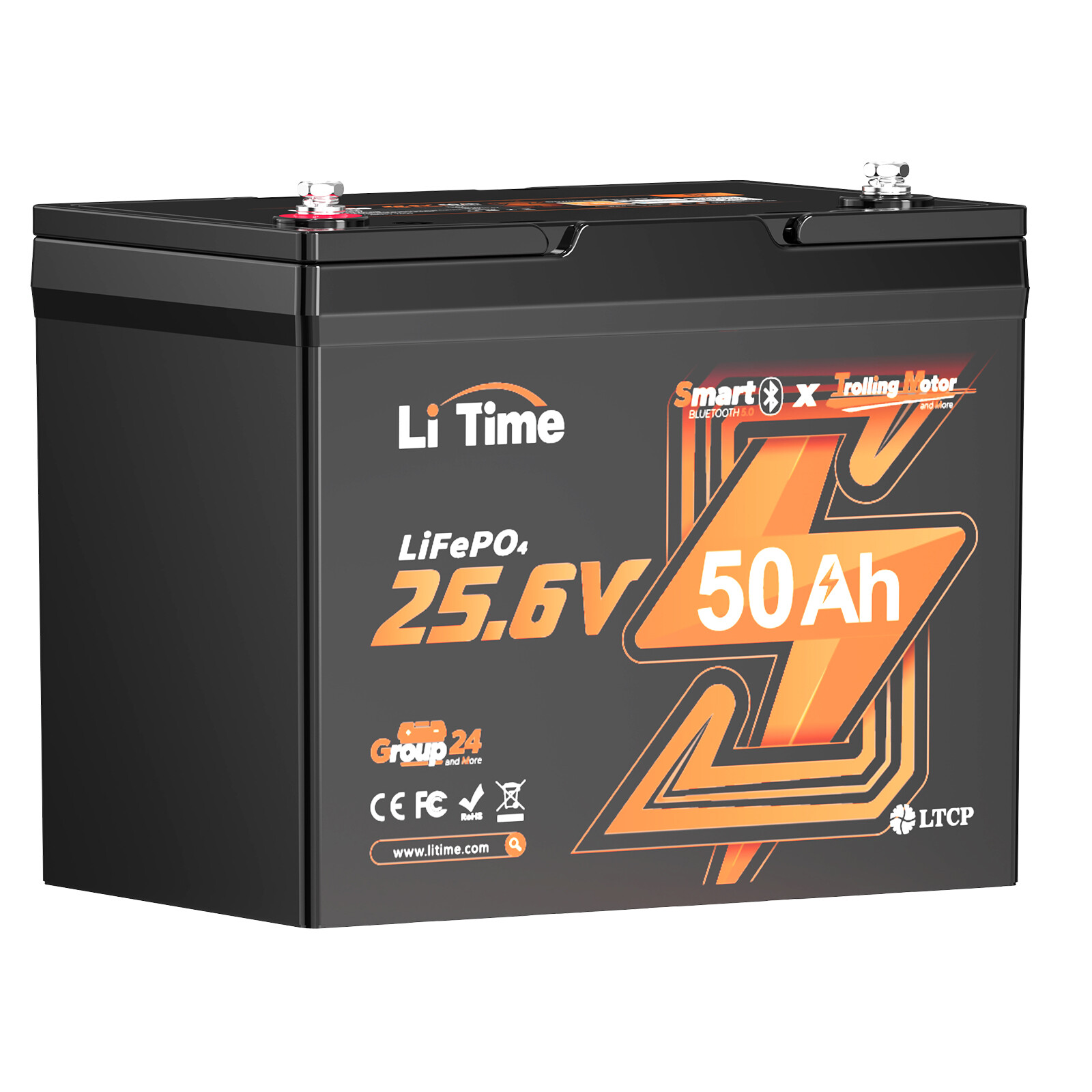 LiTime 24V 50Ah TM Trolling Motor LiFePO4 Lithium Battery w/ Bluetooth Low Temp