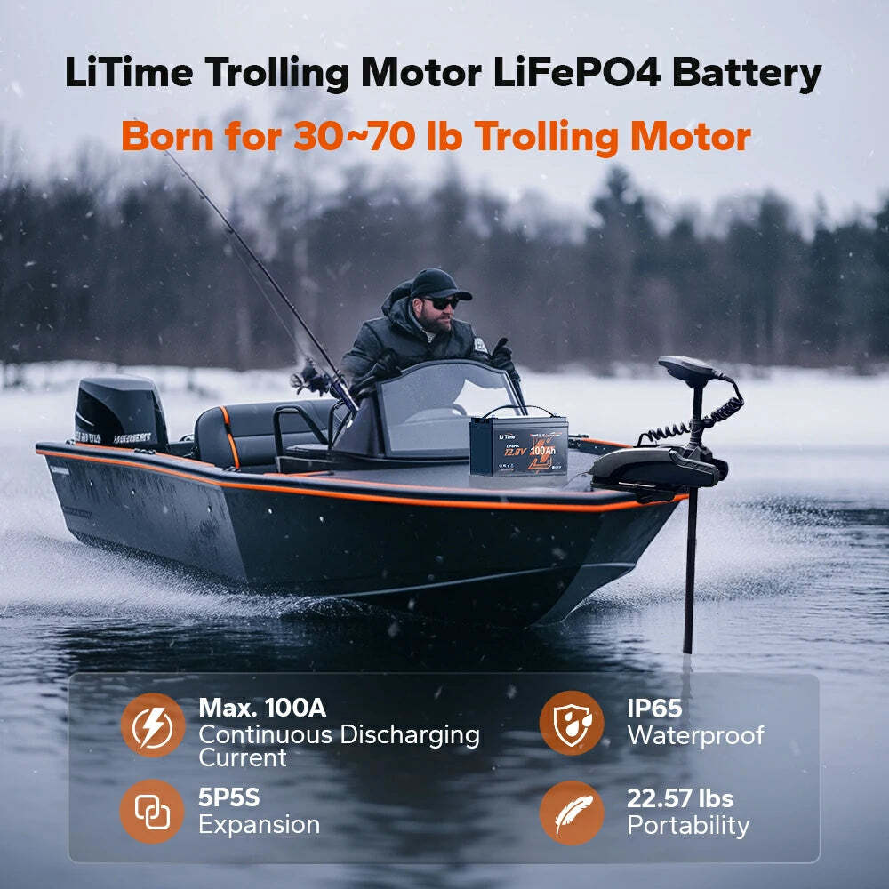 LiTime 12V 100Ah OBM Lithium Marine Battery for Outboard Motors-Refurbished