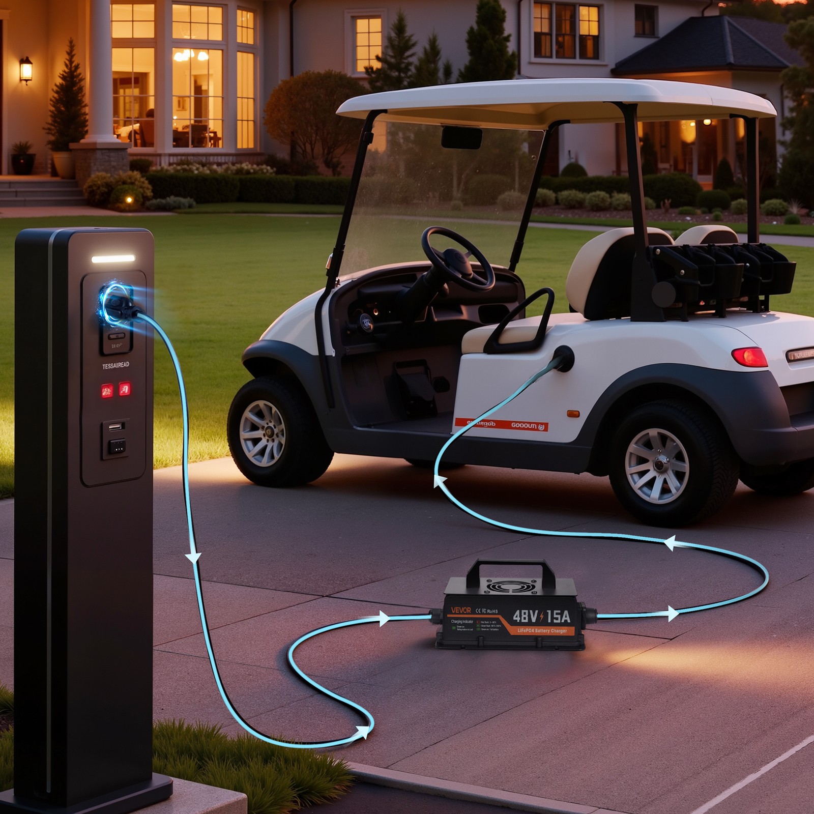 VEVOR 48V 52AH Lithium Golf Cart Battery Lifepo4 15A Charger Bluetooth APP