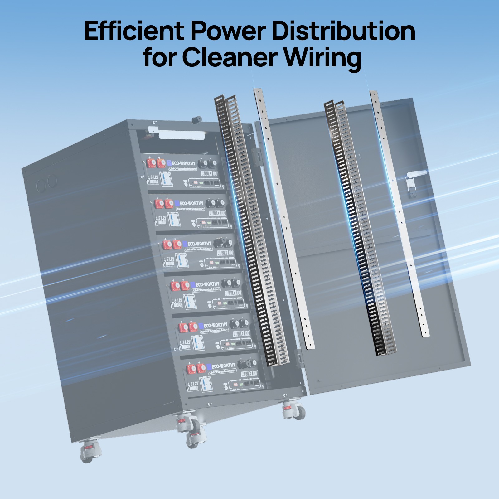 ECO-WORTHY 4Pack 48V 100AH Lithium Battery UL1973+UL9540A+RACK6 V3 Server Rack