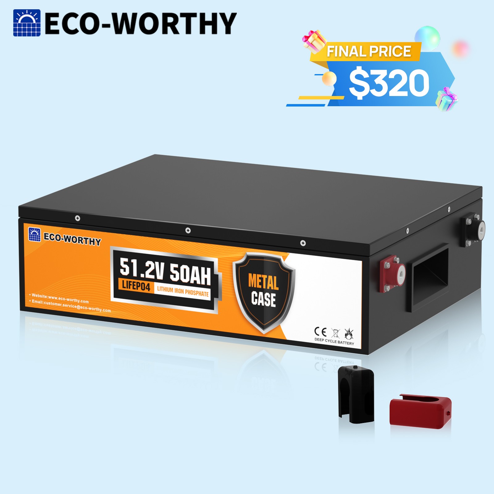 ECO-WORTHY 2560Wh 48V 50Ah Metal Case Lithium Battery 4000+ Cycles Golf Cart