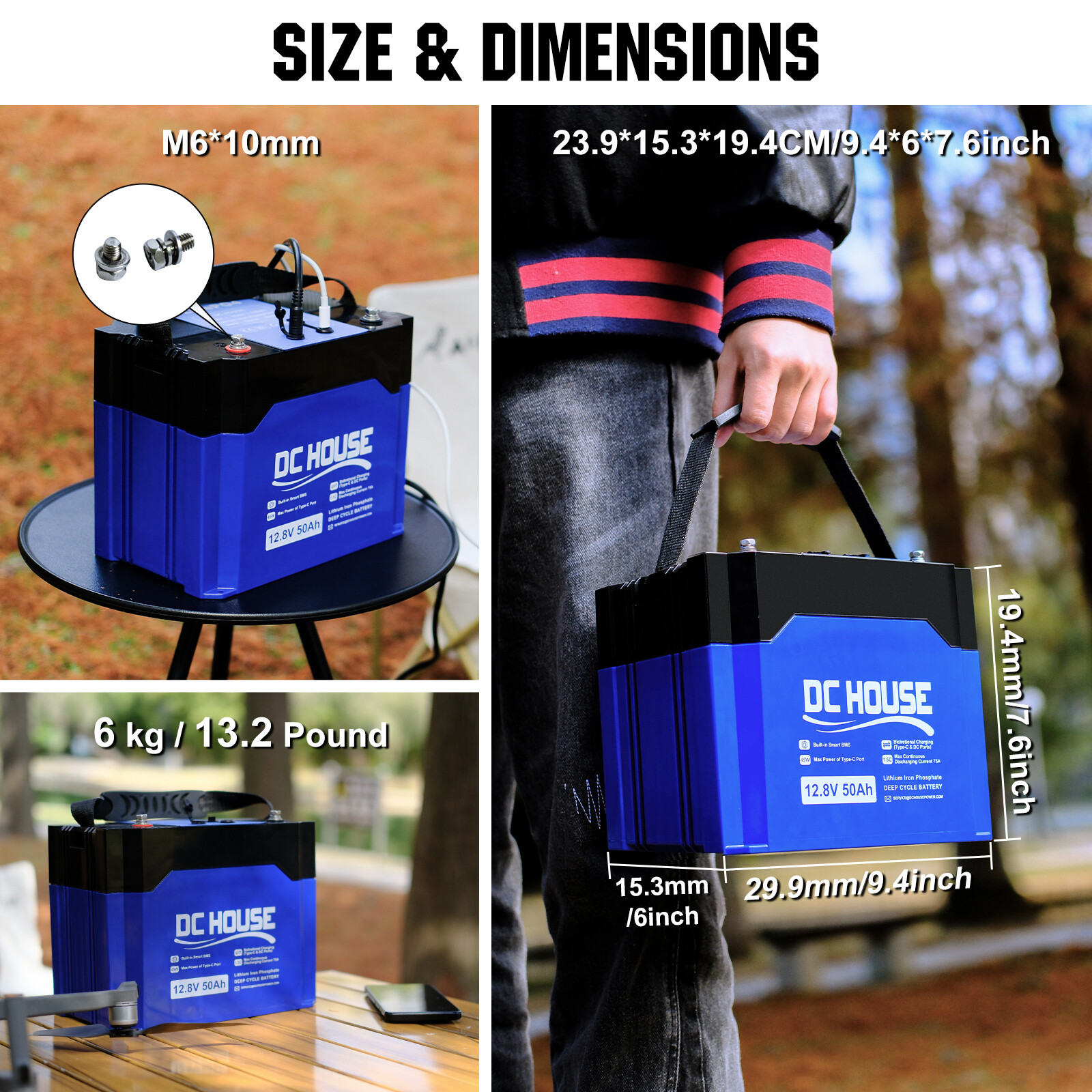 12V 50Ah Portable LiFePO4 Lithium Battery Deep Cycle RV Solar Camping Off-grid