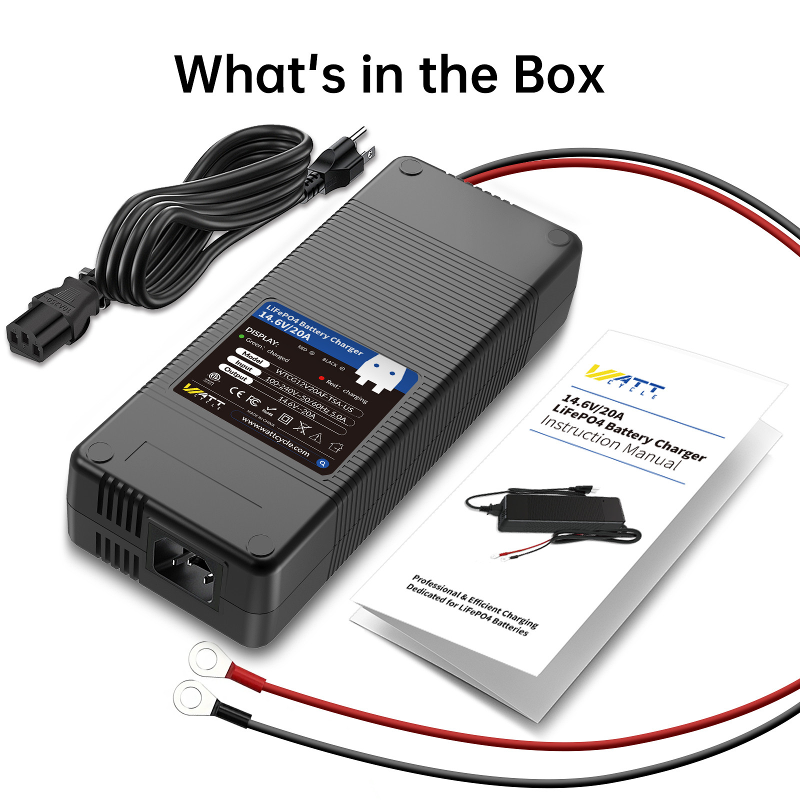 Wattcycle 12V 100Ah LiFePO4 Lithium Battery + 20A Charger Included for RV Solar