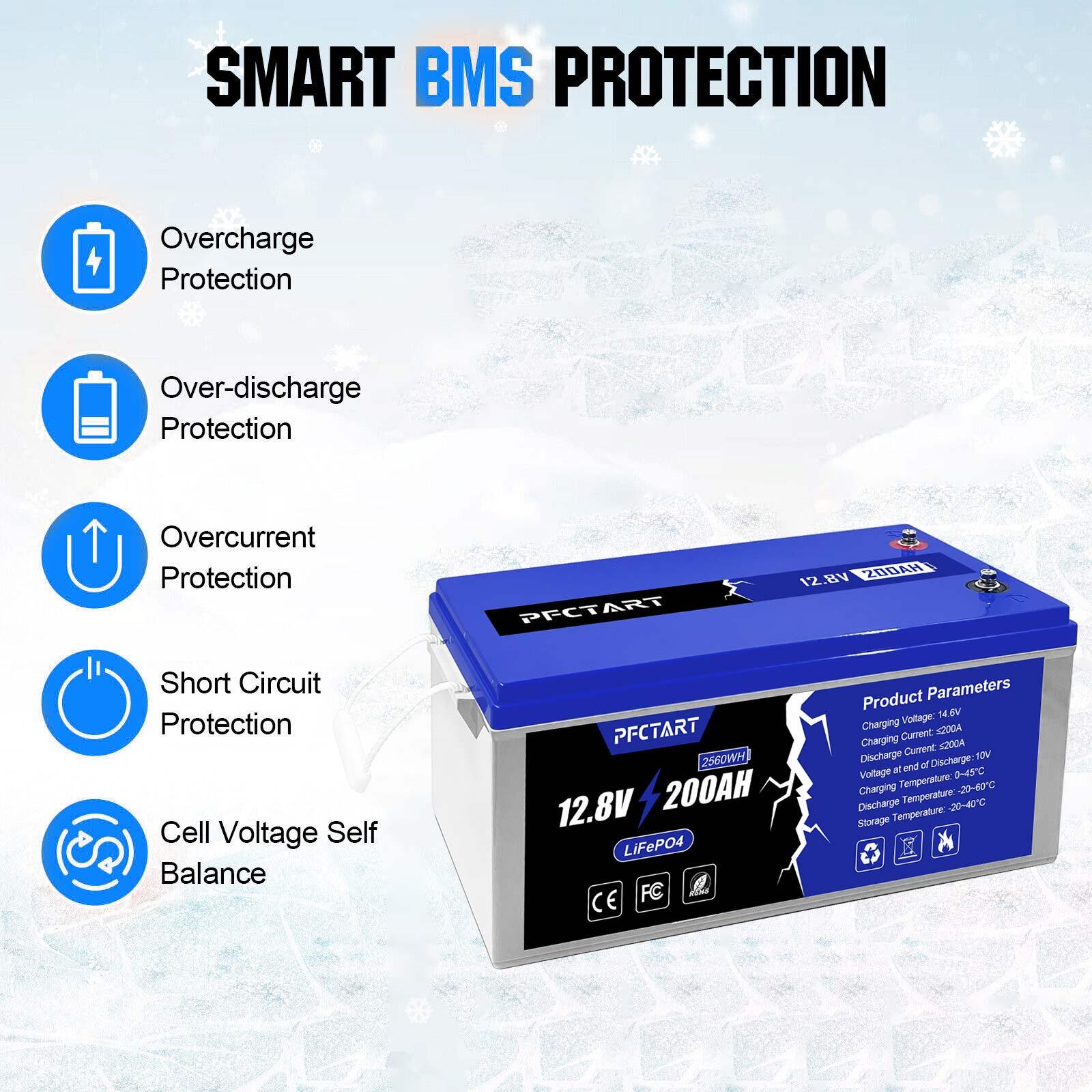 12V 200Ah 2560W LiFePO4 Lithium Battery for RV Off-grid Trolling Motor Boat