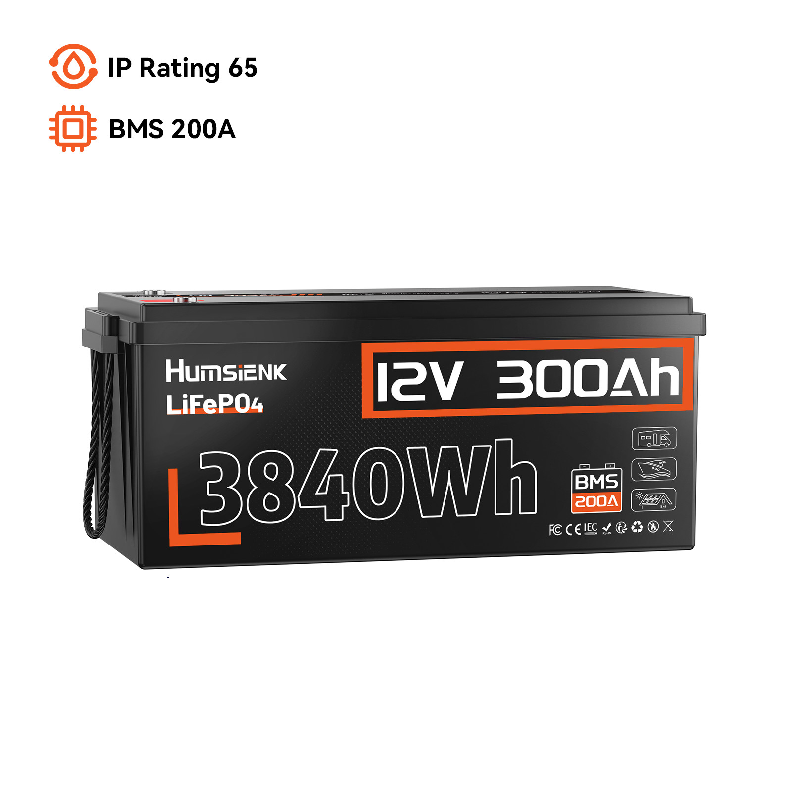 Humsienk 12V 300Ah Battery 200A BMS 6000+ Deep Cycles 3840Wh Marine RV Off-grid