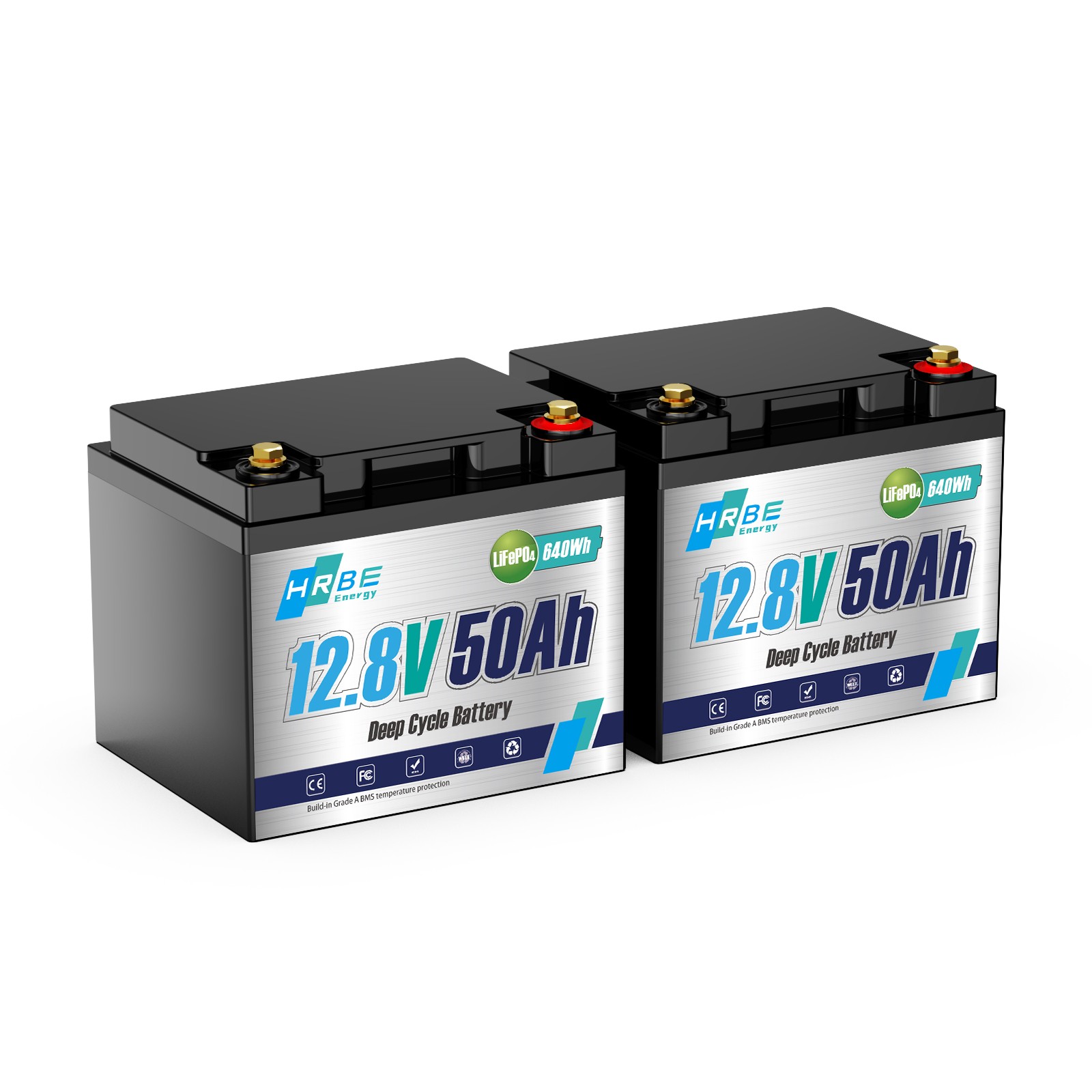2 Pack 12V 50Ah Deep Cycle Battery Lithium BMS Iron Phosphate LiFePO4 Battery