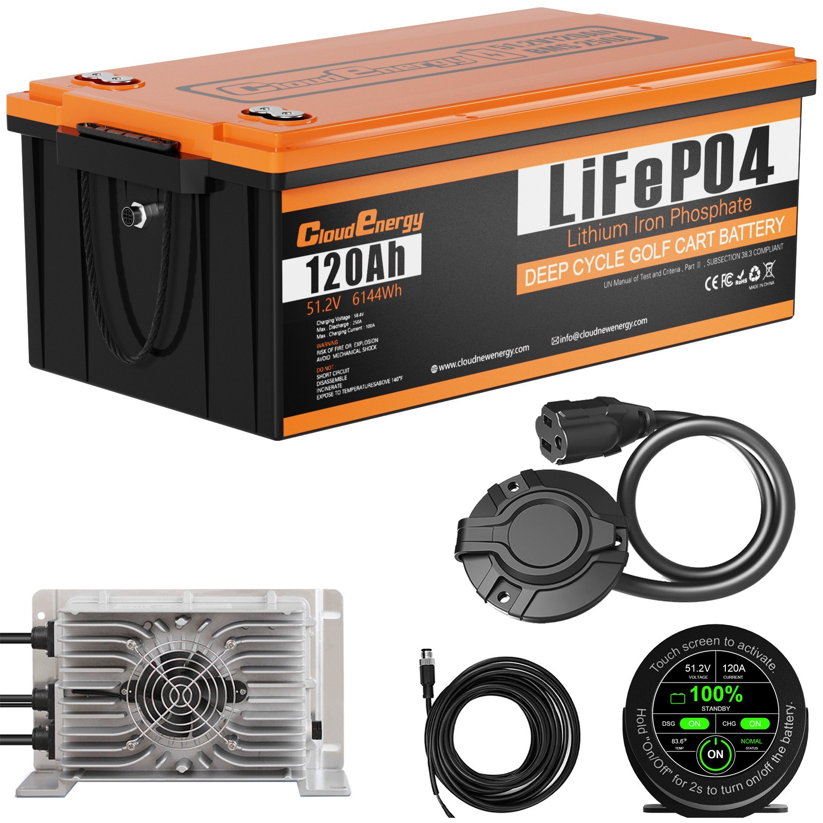 48V 120Ah LiFePO4 Golf Cart Battery Lithium Battery w/ 20A Charger Bluetooth BMS