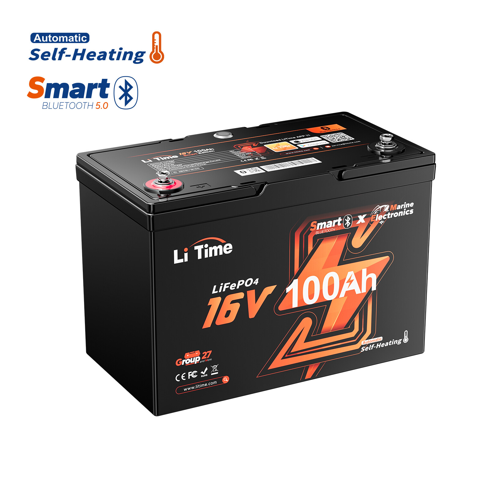 LiTime 16V 30Ah/70Ah/100Ah Smart Fish Finder Lithium Battery LiFePO4-Refurbished