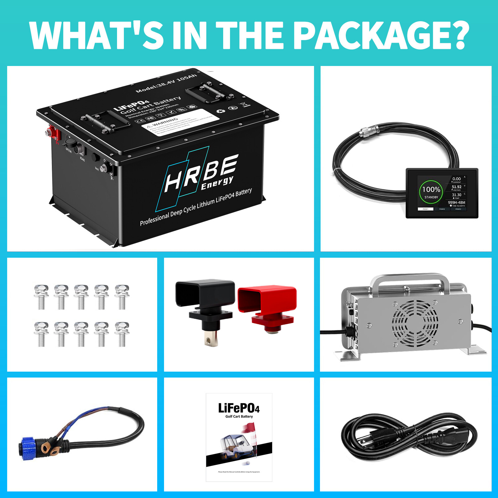36V 105Ah Battery LiFePO4 Lithium Golf Cart 200A BMS 15000+ Cycles Monit Charger